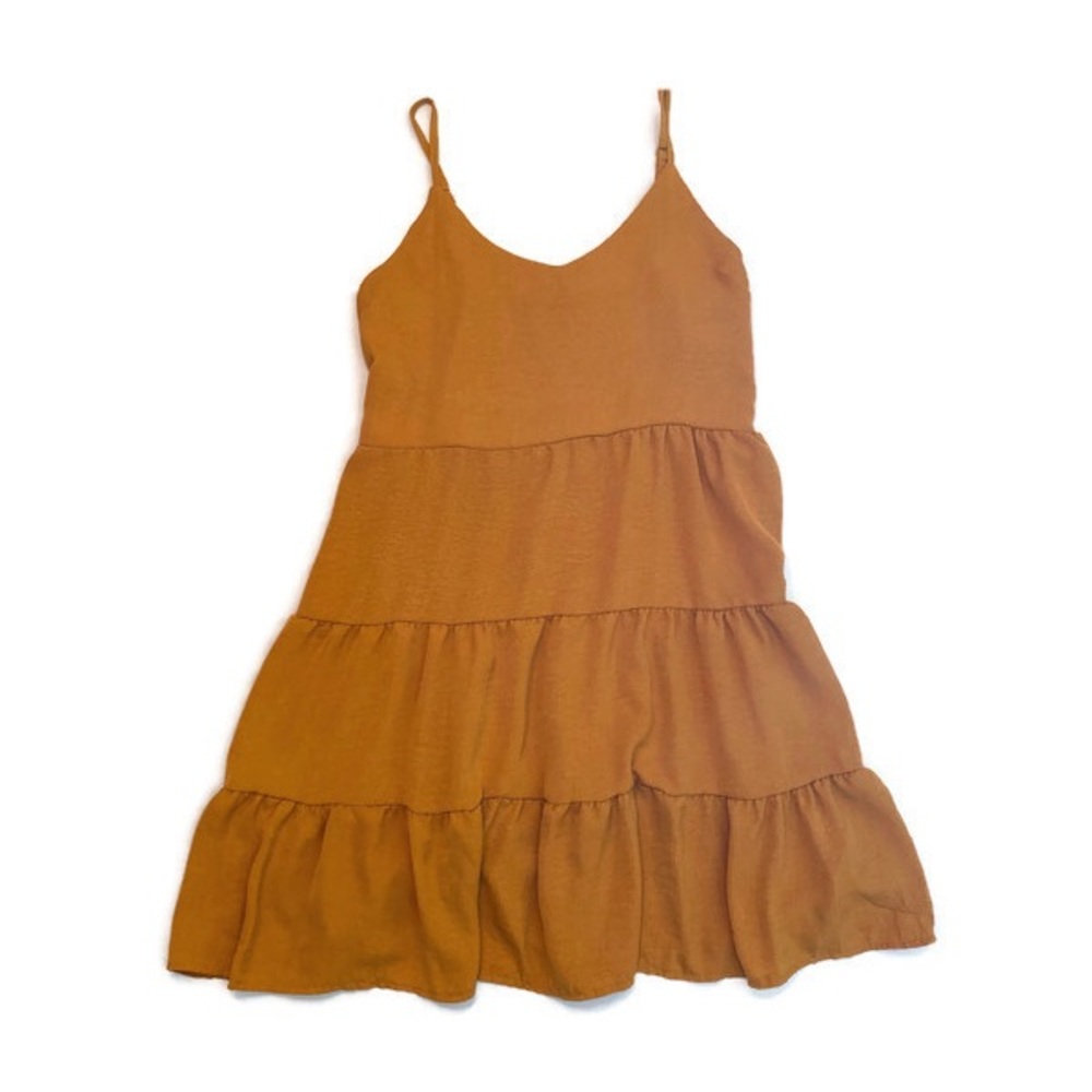 Miholl Womens Bronze Colored Tiered Spaghetti Strapped Dress Size M